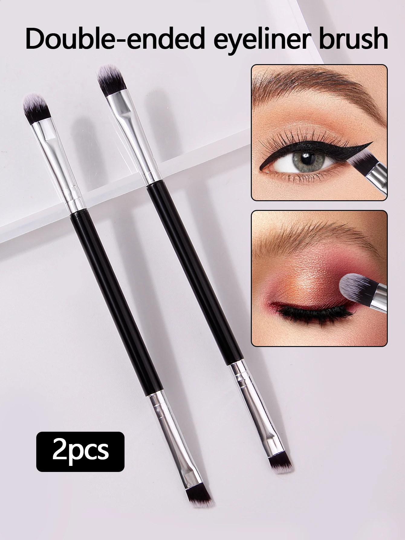 2Pcs Double Head Eyeliner Brushes Fine Angle Flat Brow Brush Eyes Makeup Brush Precise Detail Eyeshadow Smudge Brush