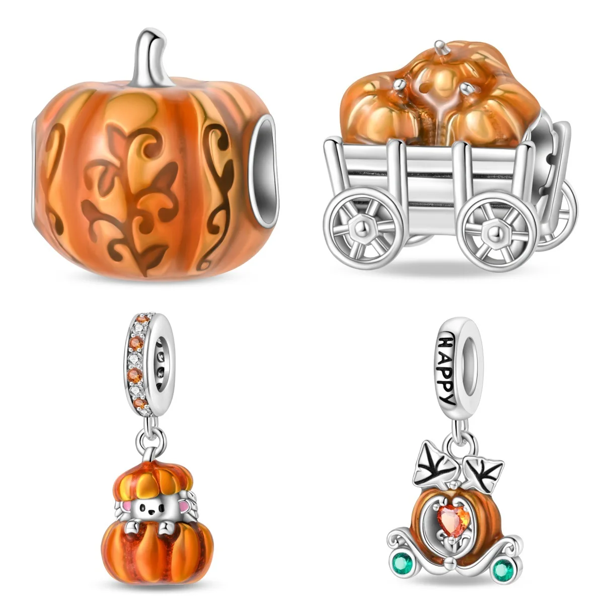 Silver Plated Orange Pumpkin Charms Beads Fit Original Bracelets Bag Keychain Charms Beads Pendant Diy Women Jewelry Gift