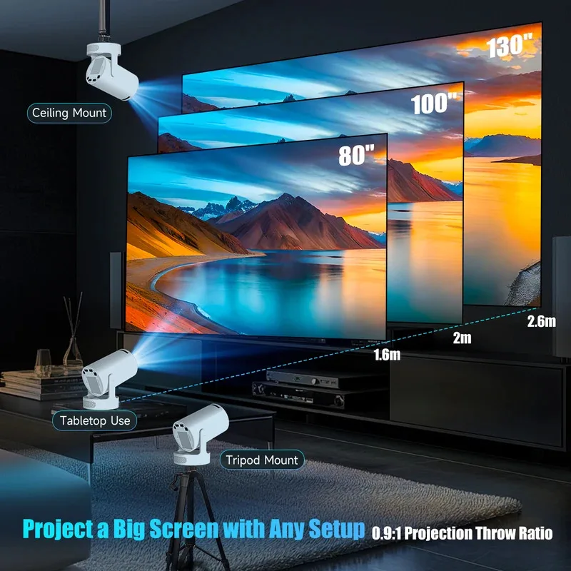Projektor przenośny 2026 HY300 Pro+ 4K Android 11, 8000WiFi 6 BT5.4, kino na świeżym powietrzu, głośnik HiFi 5W, obsługa 720P HD, obsługuje nowe modele.