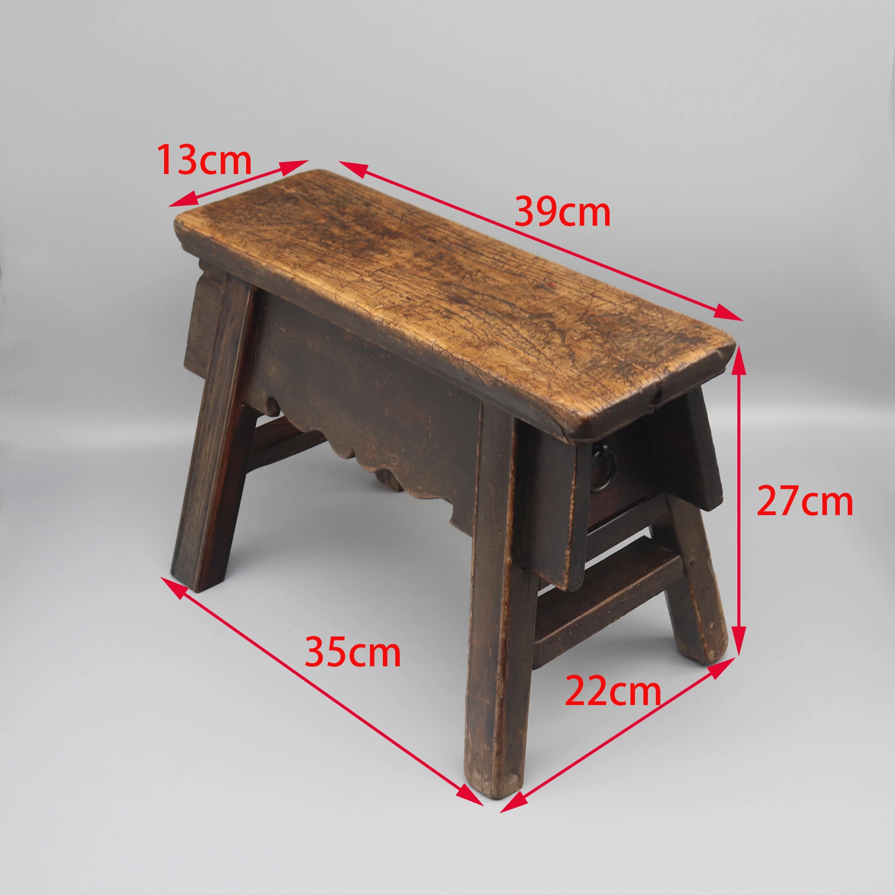Little Seater with 1 Drawer, Vintage Wooden Stool, Mini Bathroom Bench