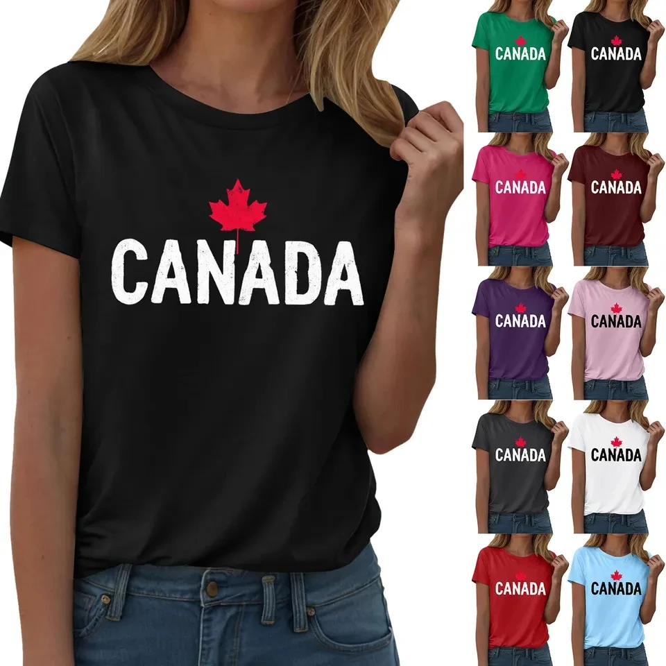 

Fashion Canada Maple Leaf Flag Print T-Shirt For Women Summer Short Sleeve O Neck Top Female Canadian Independence Day Tee Shirt