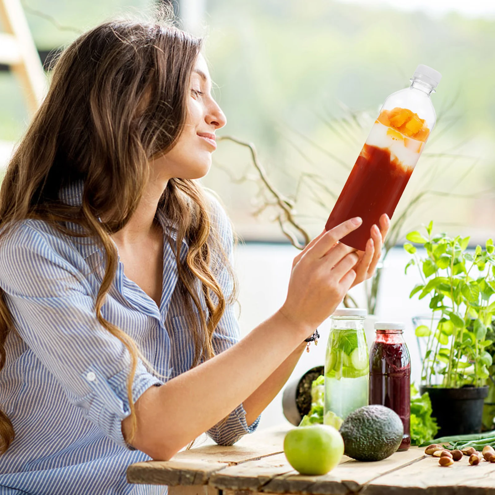 Botella de plástico para bebidas, botellas de almacenamiento de bebidas, práctica agua, refresco, tuerca recargable, leche, jugo, muestra práctica, 10 Uds.