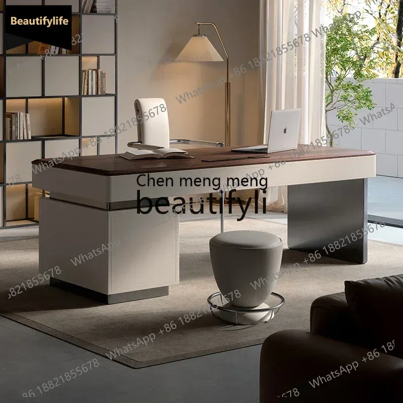 

Y183Walnut desk home study office computer table and chair light luxury modern boss tableQ