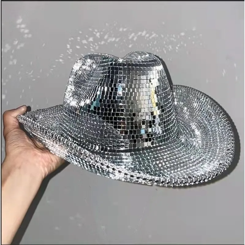

Mirror cowboy hat, party dance sequined reflective western hat