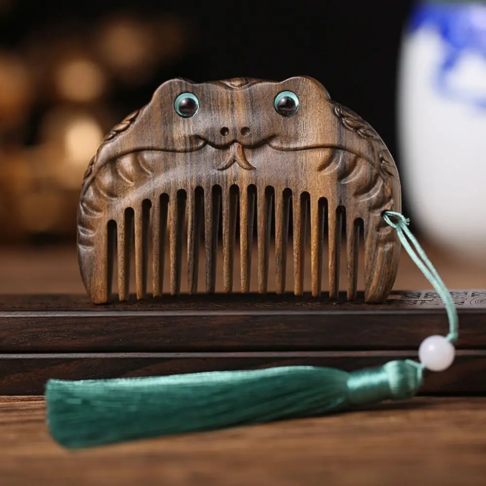 Beard Brush Scalp Massager with Tassels Chinese Zodiac Hairdressing Pocket Comb Massage Comb Wooden Hair Comb Fine Tooth Comb