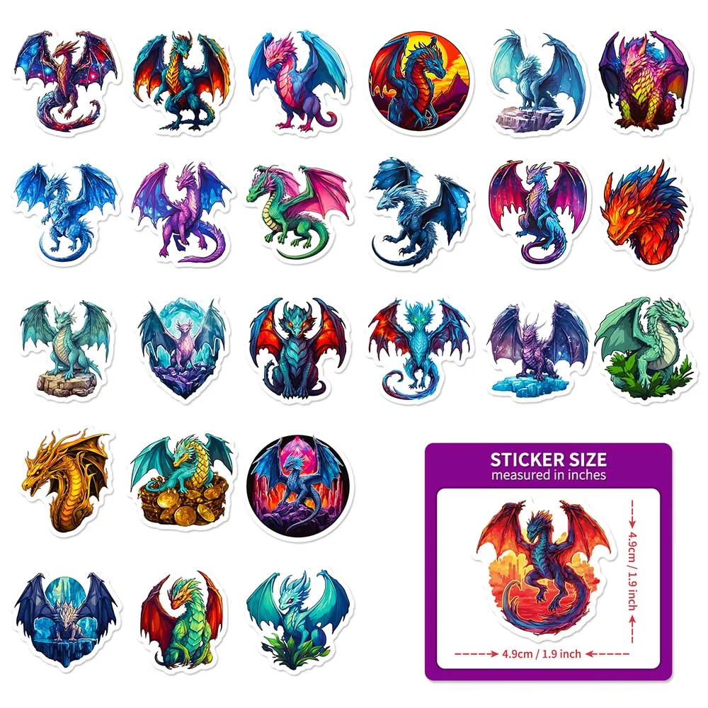 10/50Pcs Cartoon Cool Fire Wings Dragon Varied Stickers Pack for Kids Travel Luggage Notebook Laptop Decoration Graffiti Decals