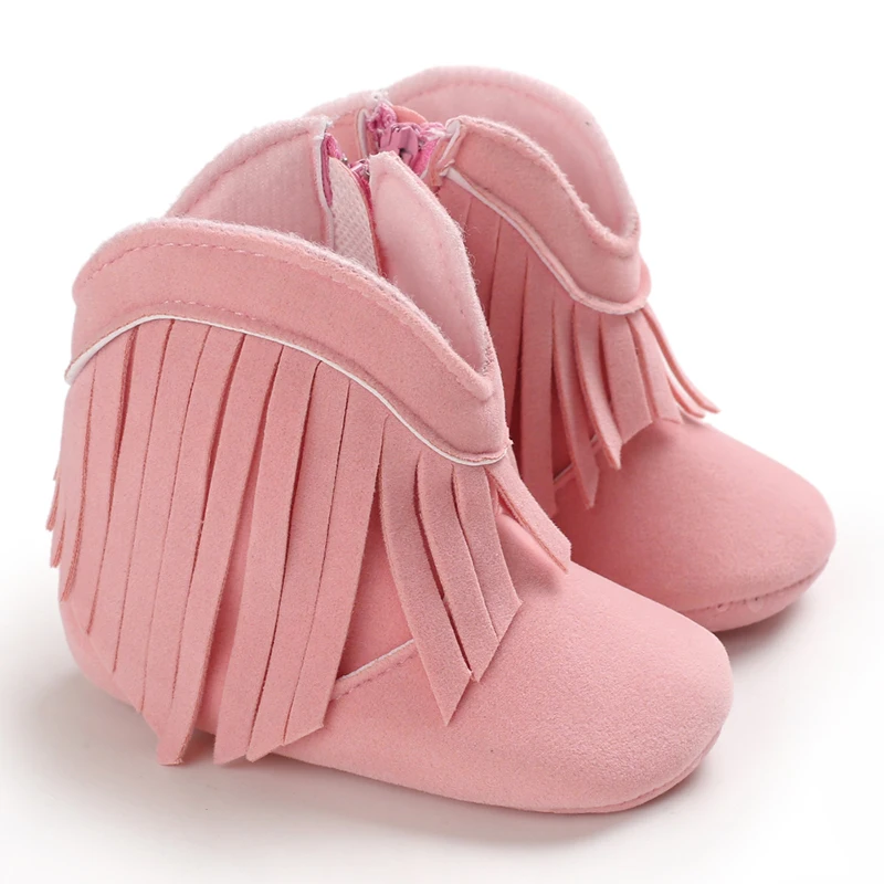 Winter baby girl's thick snow boots with plush cute pink furry cotton shoes warm non slip comfortable baby walking shoes