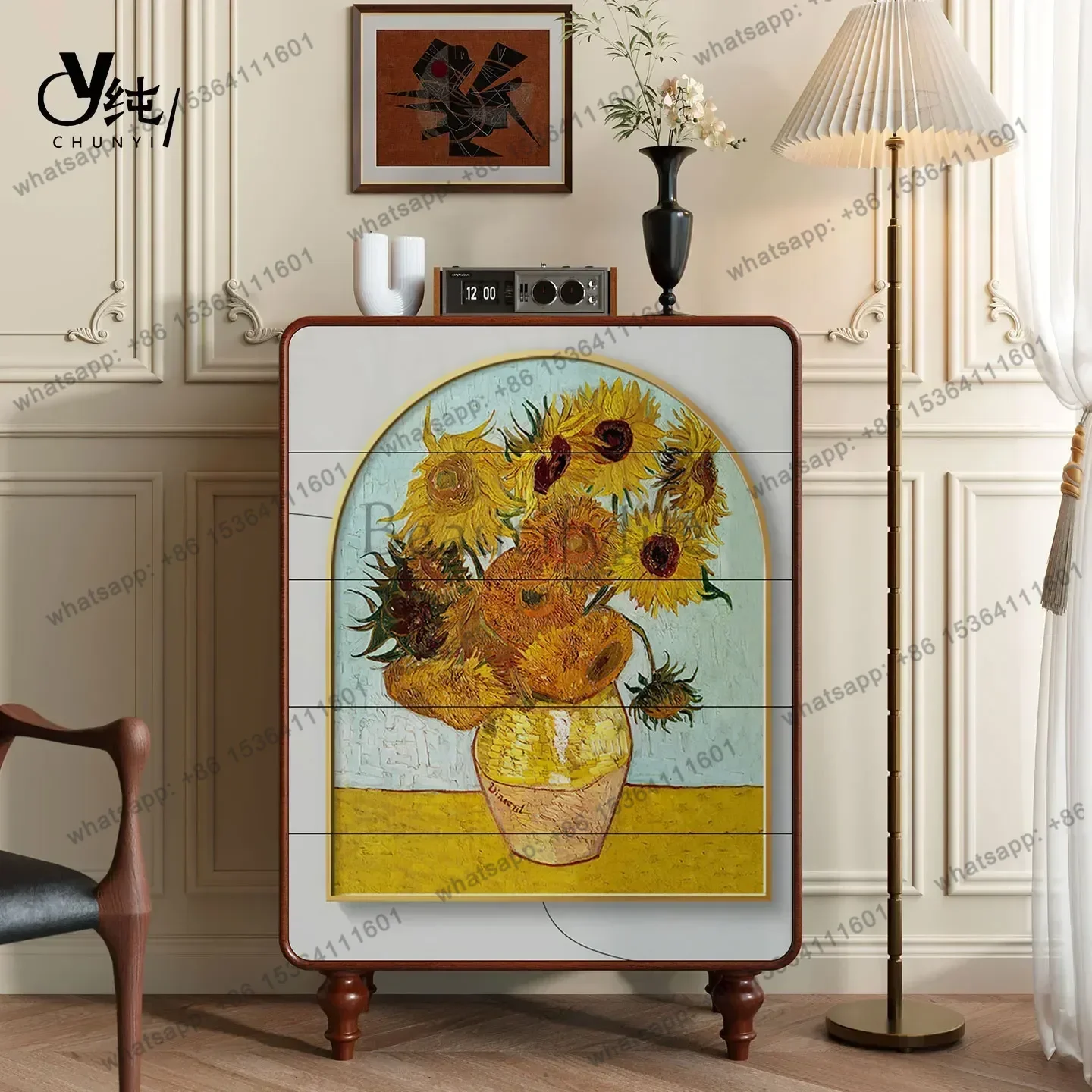 Decorative Cabinet Retro Living Room Solid Wood Five-Drawer Cabinet Bedside Storage Cabinet