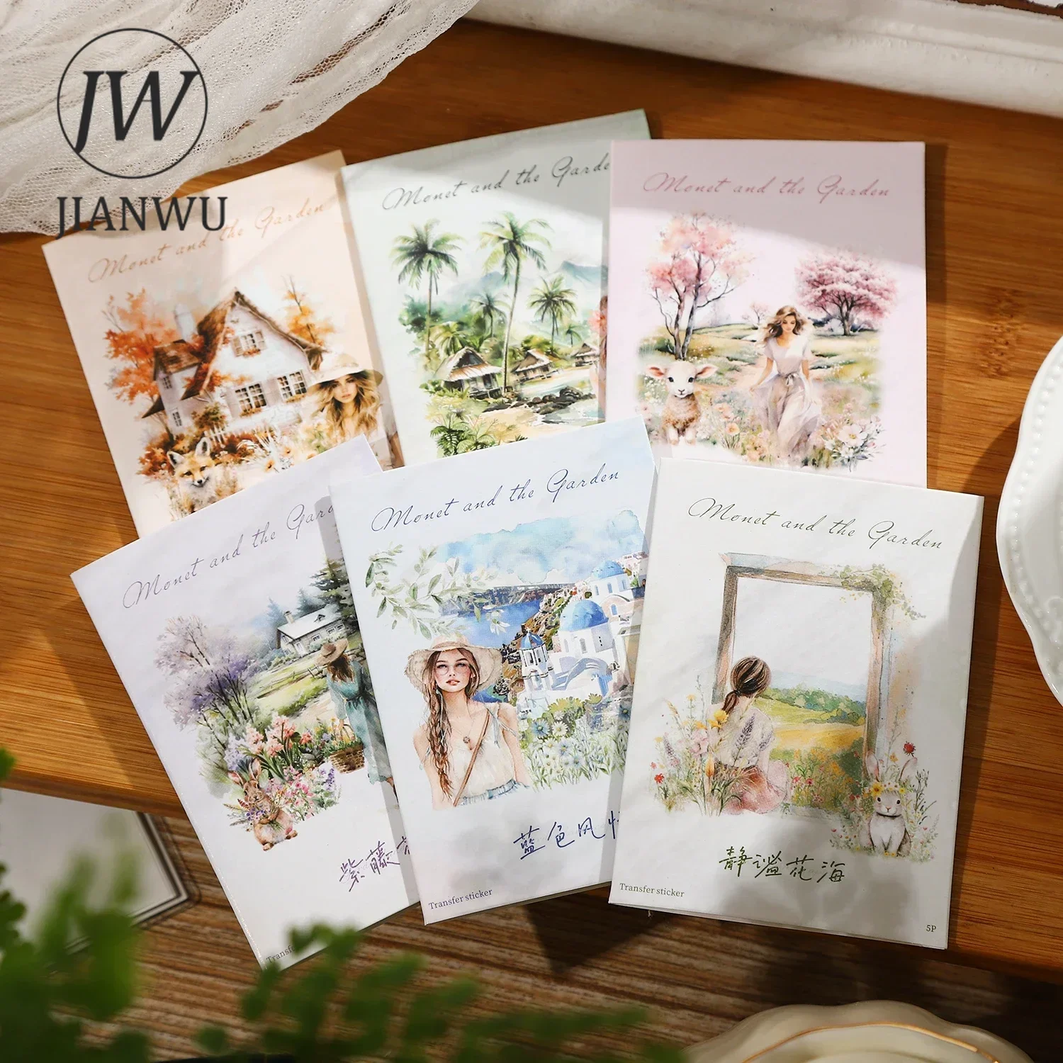 JIANWU Monet and The Garden Series Plant Flower Character Material Collage PVC Transfer Sticker Creative Journal Stationery