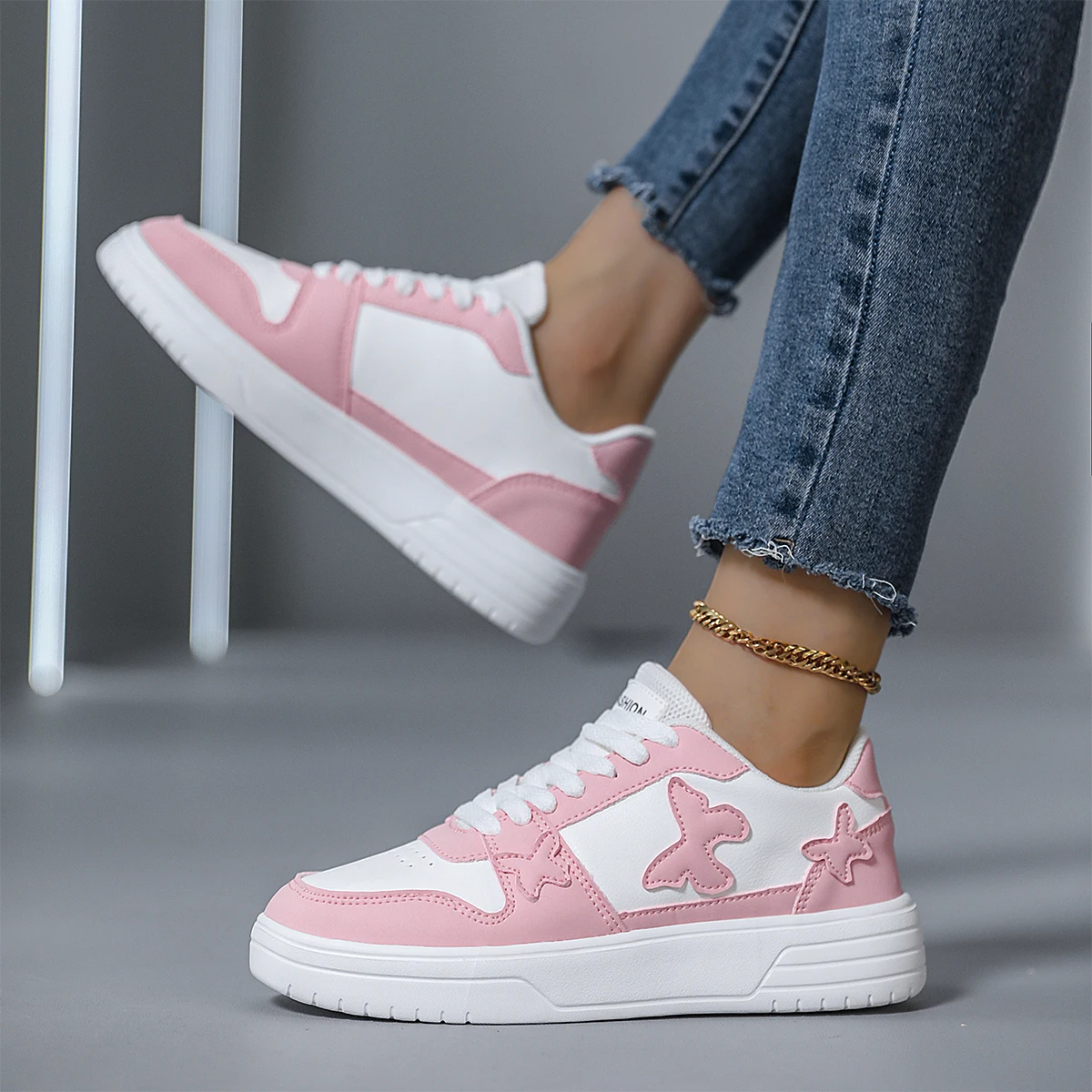 

Женские туфли, красивые пастельные повседневные белые модные кроссовки с милыми бабочками, прогулочная обувь