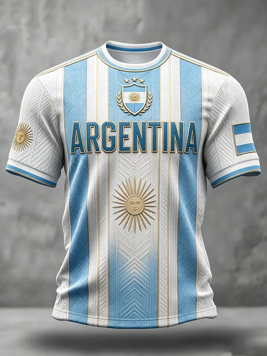 2026 Argentina Fans Football Training T-Shirt - 3D Print - Fashionable, Comfortable and Breathable - Family Clothing