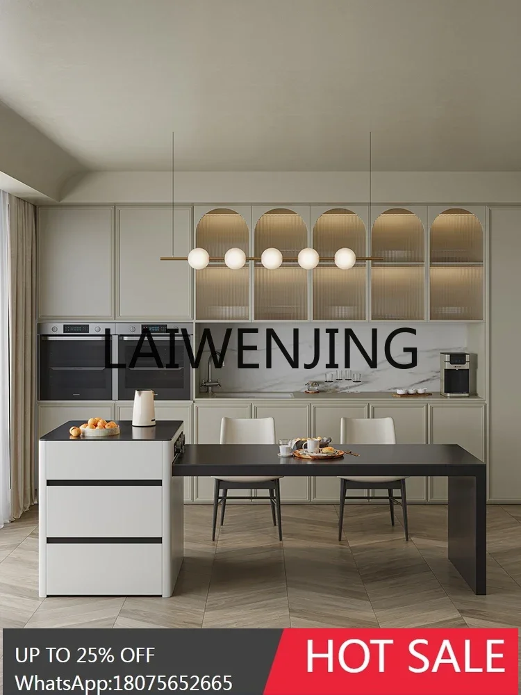 

Retractable island table integrated simple rock slab dining table kitchen island circular arc household