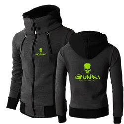 2024 Mens Spring Autumn Newest Gunki Zipper Casual Coats Bomber Jacket Scarf Collar Fashion Hooded Male Outwear Slim Fit Hoody