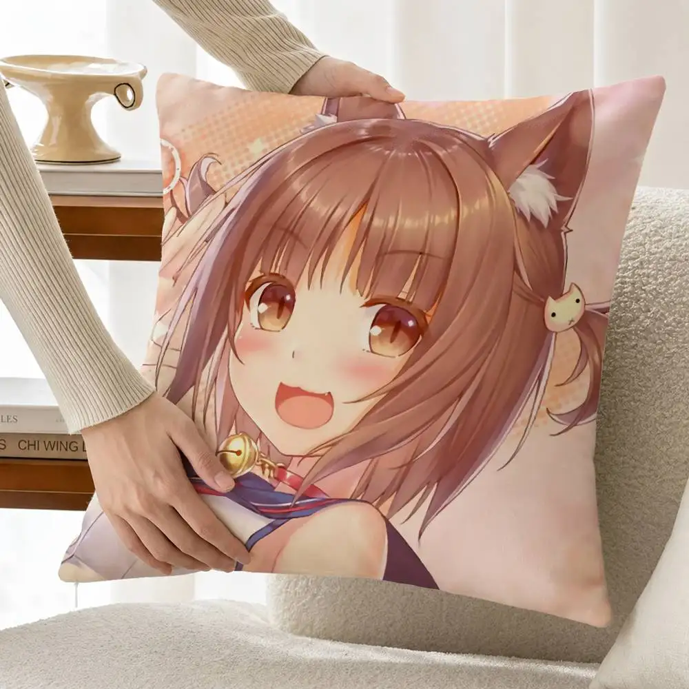 N-NEKOPARA Kawaii A-Azuki Customizable Square Pillow case Double Sided Print Sofa Bedroom Decor Cushion Cover