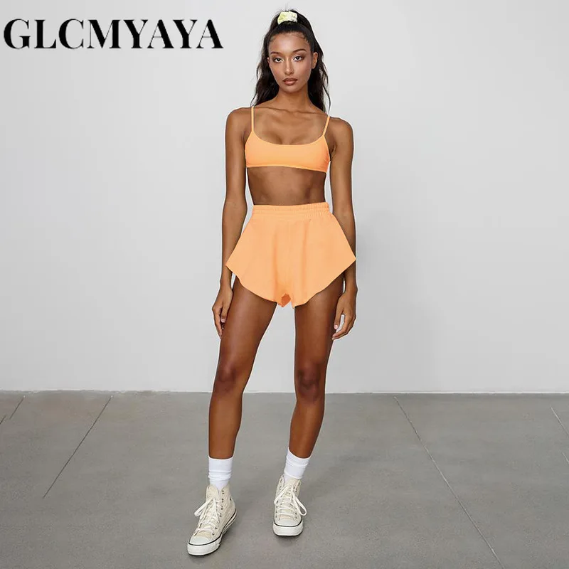 

GLCMYAYA Women Streetwear Solid Mini High Waisted Shorts 2023 INS Fashion Casual Fitness Basics Hotsweet LOOSE Sporty Shorts