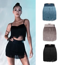 Three Layers Tassels Latin Dance Skirt Women Cha Cha Miniskirt Samba Rumba Training Clothes Latin Performing Fringe Skirt BL