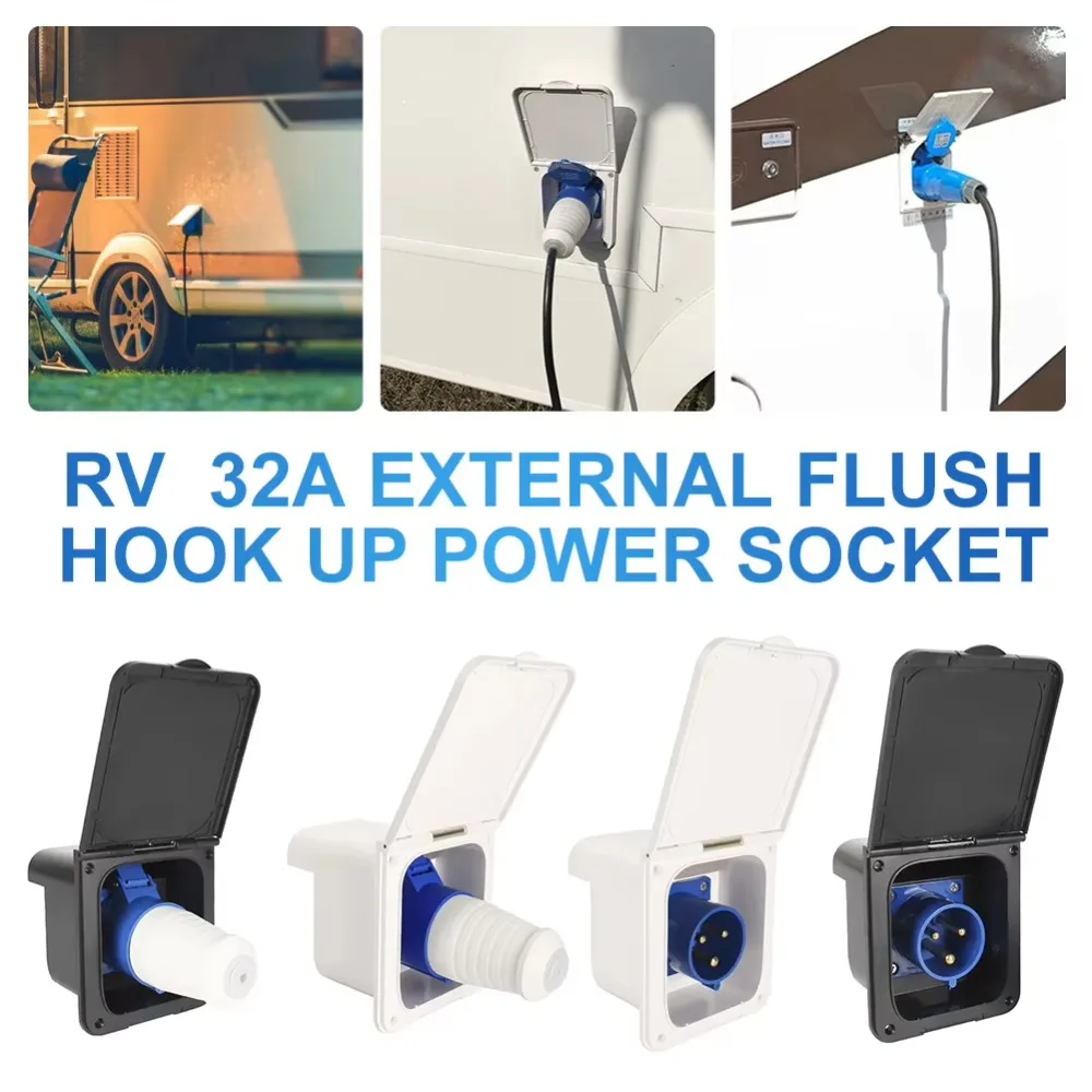 RV Camper 220V-240V 32A gancho de descarga externo enchufe impermeable con cubierta impermeable para caravana remolque autocarav