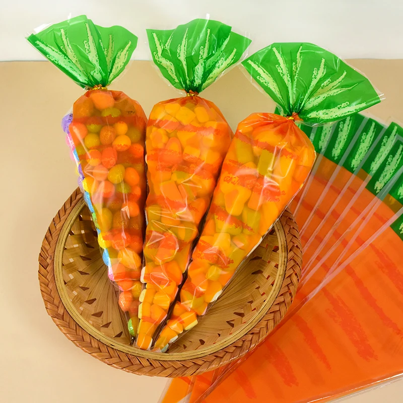 20/50pcs Easter Carrot Plastic Candy Bags Wedding Favors Sweet Biscuit Gift Packaging Bags Happy Spring Easter Party Decoration 2