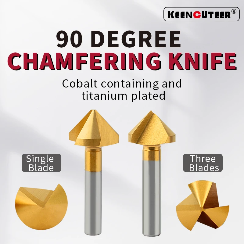 1/5 Pcs Chamfering Cutter 90 Degrees M35 HSS With Cobalt Drill Single/Triple-edged Deburring Round Shank Chamfering Cutter