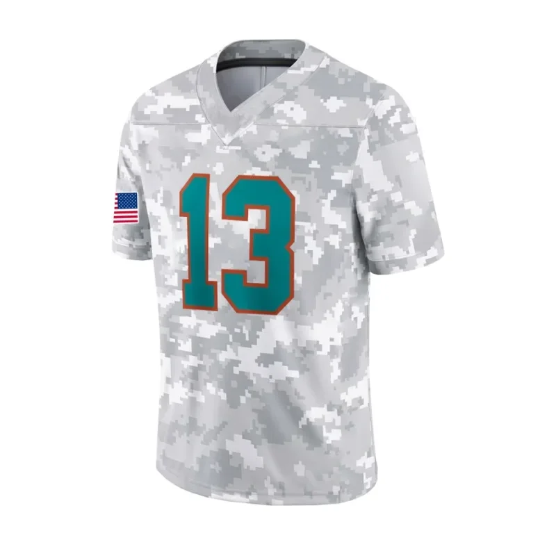 American Football Jersey Men's #13 Camo Miami Embroidered Dolphins Sports Top Breathable Rugby Jersey for Training & Competition