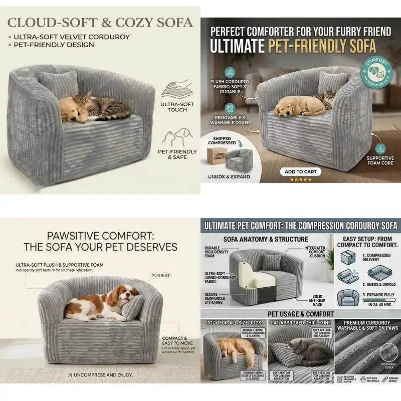Soft Fluffy Compressed Pet Bed Sofa Space Saving Easy Transport Indoor Outdoor Furniture for Family Rest