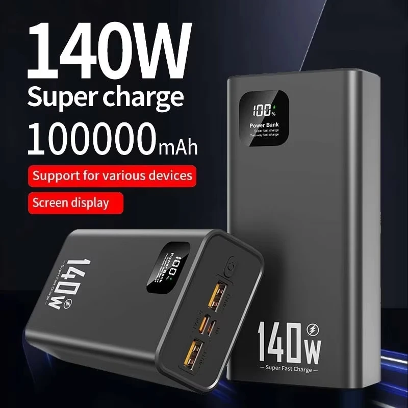 

Новый аккумулятор большой емкости 100000 мАч, 140 Вт PD, 22,5 Вт, портативное зарядное устройство с сверхбыстрой зарядкой для iPhone 12-17 Samsung
