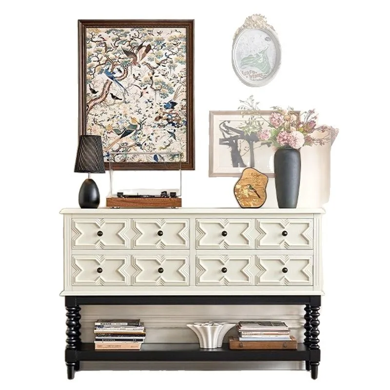 Retro solid wood porch cabinet, living room aisle partition cabinet against the wall, multi-layer storage cabinet c