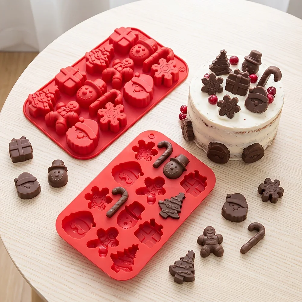Holiday Silicone Chocolate Candy Mould, Snowman Santa Snowflake Christmas Tree Gingerbread Man Handmade Baking Tool
