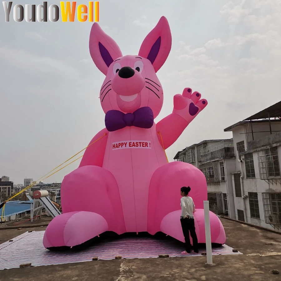 Conejito rosa de Pascua inflable de 8m de alto, uso para festivales y eventos