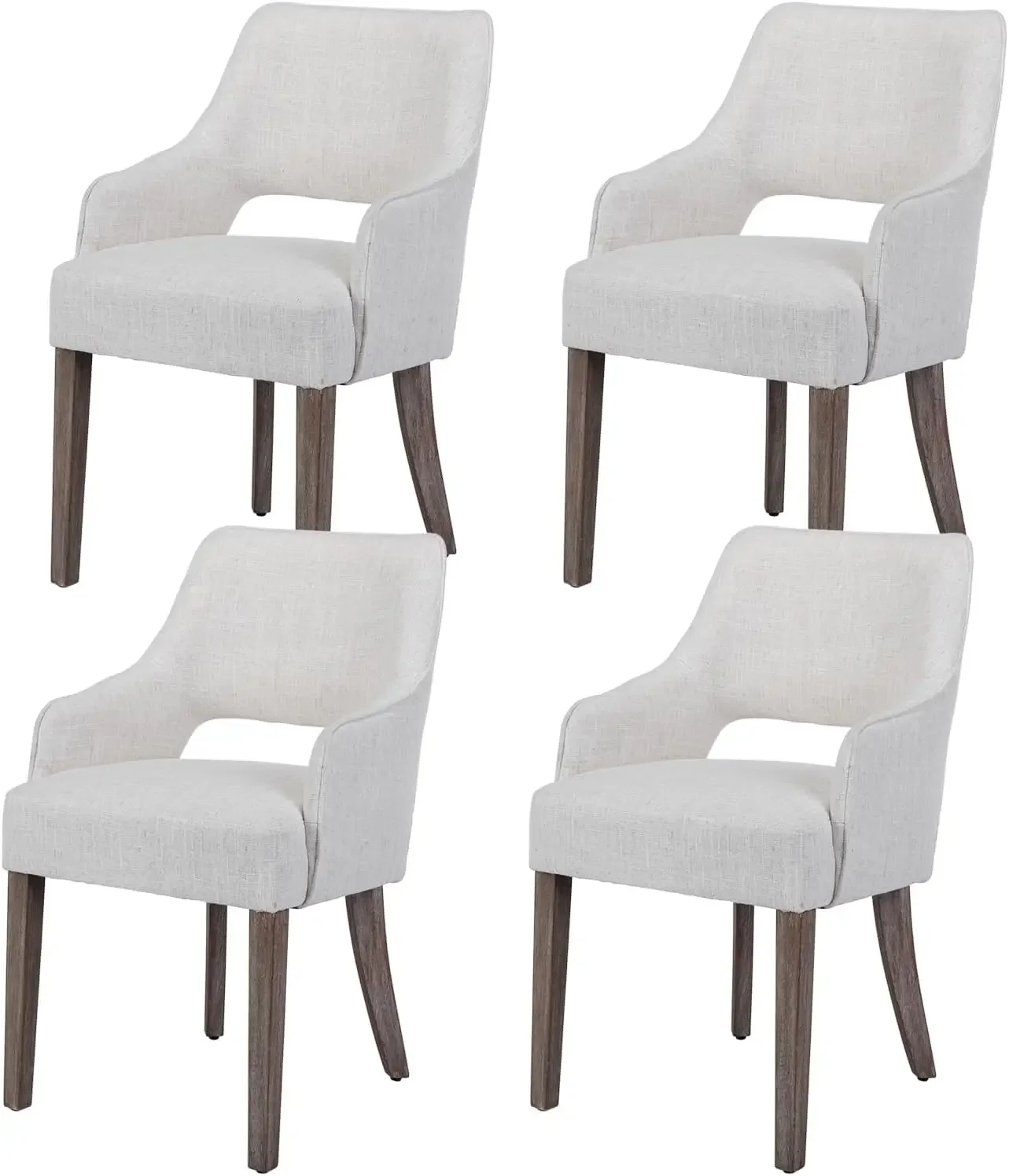 Dining Chairs Set of 4 Linen Fabic Upholstered Accent Kitchen Chair with Hollow Back/Padded Seat