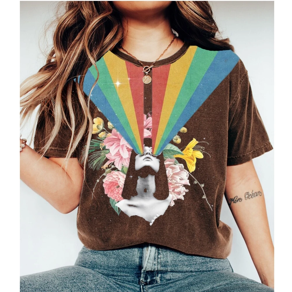 

Women Summer Pride Day Rainbow Colored Girl Brown Print T-shirt