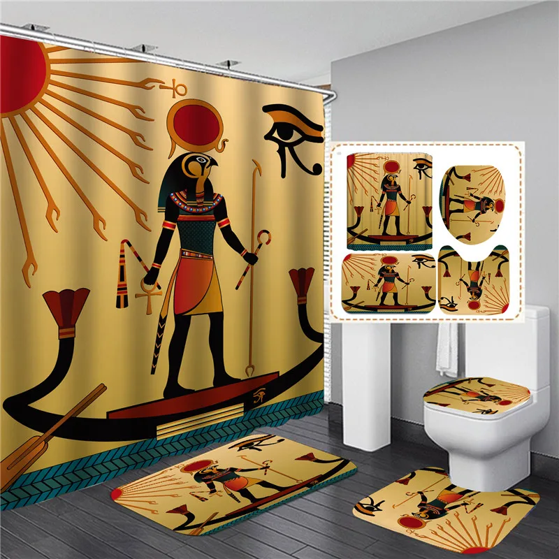 Vintage African Woman Shower Curtain Set Bathroom Curtains Bath Carpet Anti-slip Mats Doormats Soft Toilet Rugs Cortina Baño