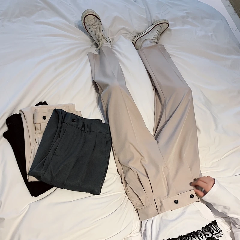 

Неаполь мужские прямые брюки из ледяного шелка с двойной складкой, модные корейские повседневные свободные брюки, молодежные летние брюки