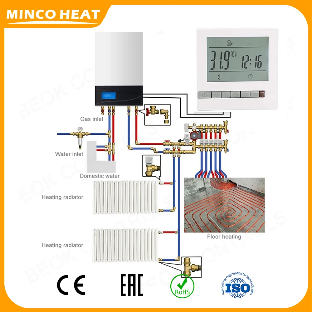 Minco Heat New Button Version Gas Boiler Battery Powered Heating Warm Floor Controller