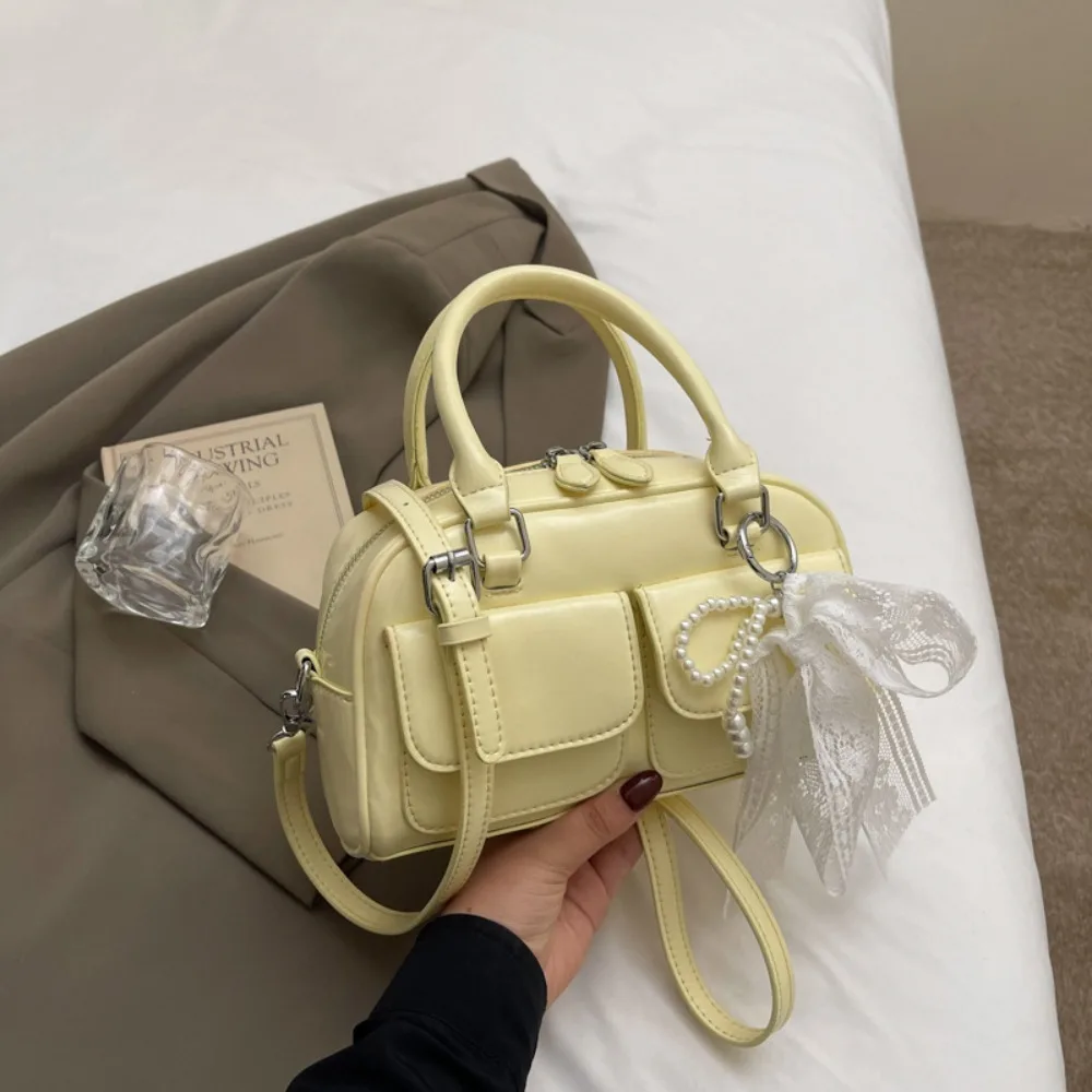 

Fashion Sweet Lace Crossbody Bag Ballet Style Design PU Leather Shoulder Bag Solid Color Square Handbag Women