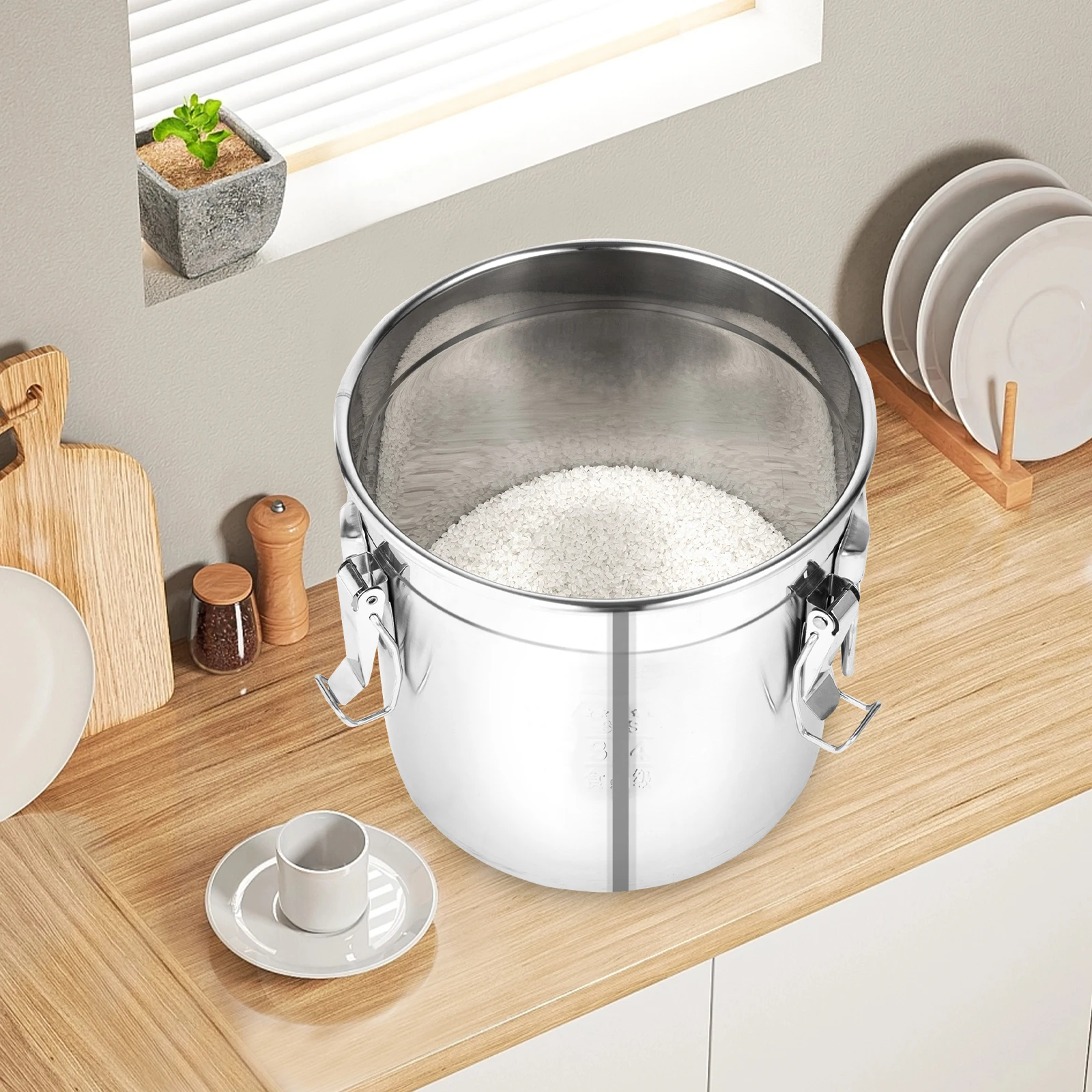 Contenedor de granos de acero inoxidable de 12L, recipiente hermético para alimentos, cubo de almacenamiento de aceite de cocina de Metal con tapa, almacenamiento hermético de alimentos