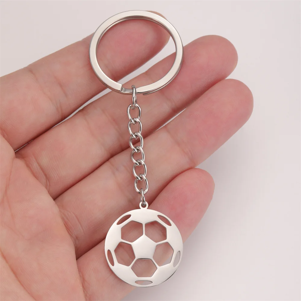 Punk Soccer Charm Keychains Stainless Steel Football Bag Car Pendent Key Rings for Women Men Fashion Jewelry Sports Fans Gifts