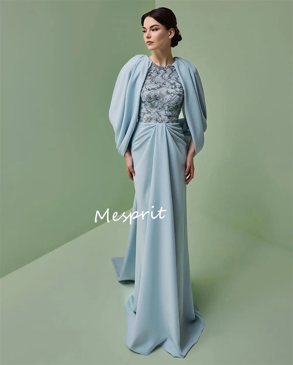 Customized Jersey Draped Sequined Chic O-Neck Mermaid Floor-length Bespoke Occasion Women Luxury Evening Party Gown Charming