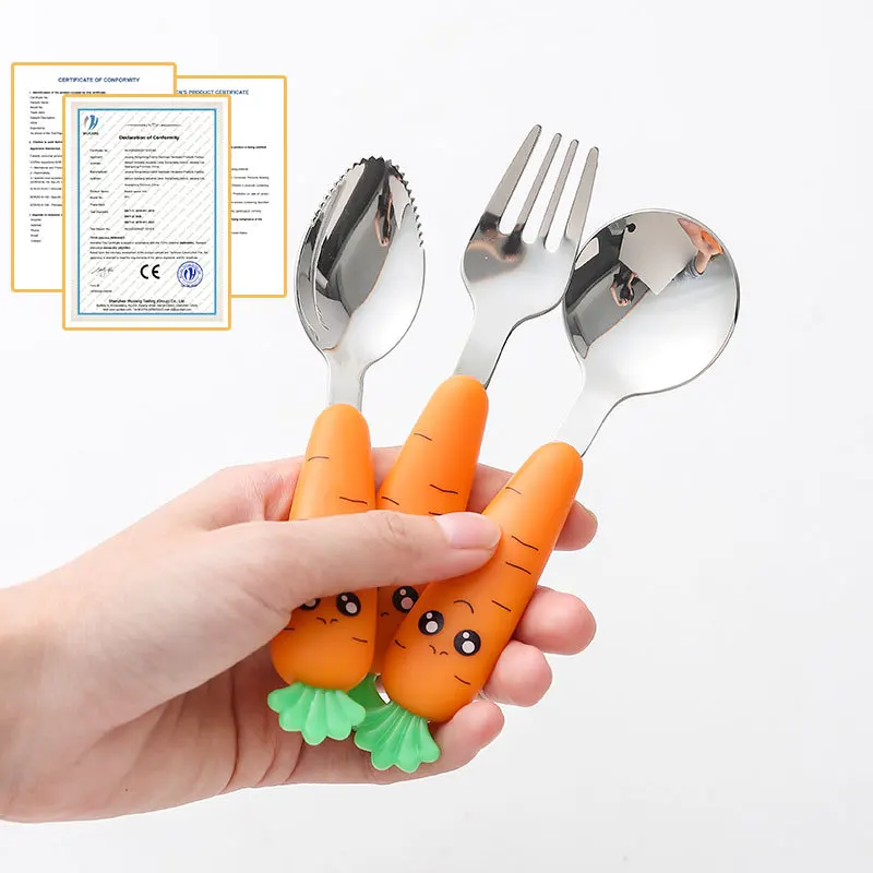 1PC Carrots Set Children Kids Dinnerware Stainless Steel Spoon Fork Flatware With Box Baby Feeding Kitchen Tableware Supplies