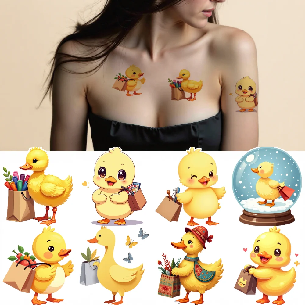 28pcs Cute Rubber Duck Semi Permanent Tattoo Stickers for Kids Boys Girls Waterproof Disposable Water Transfer Printing Stickers