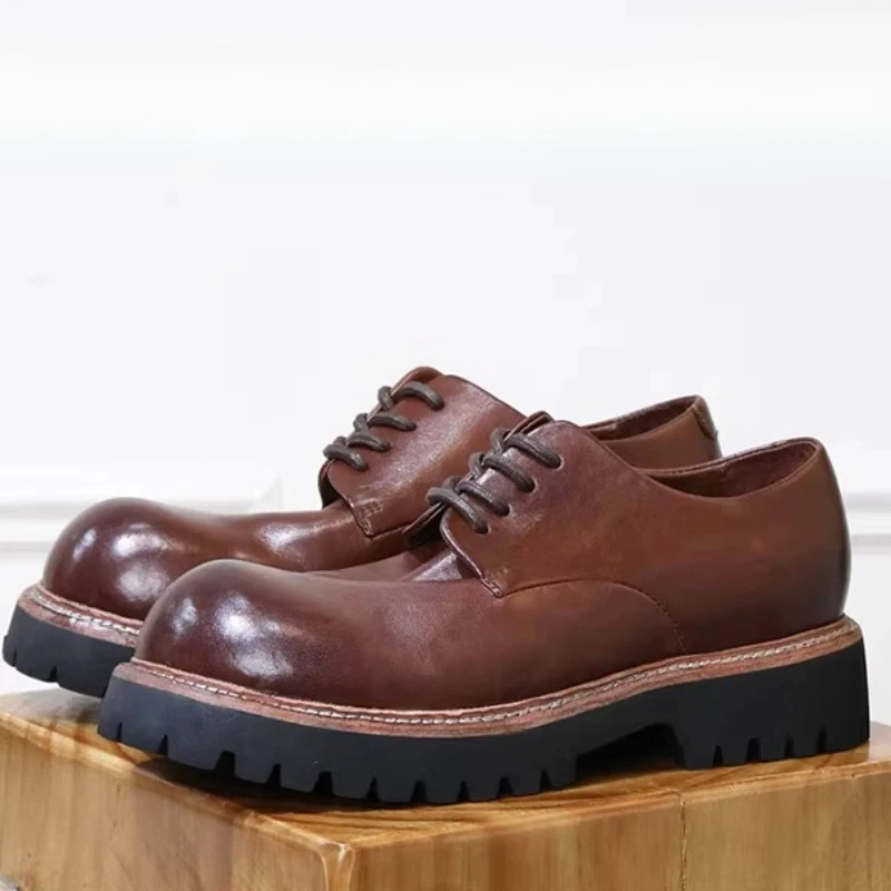 

Мужские туфли дерби из состаренной конской кожи: комфортные, увеличивающие рост, дышащие, ручной работы