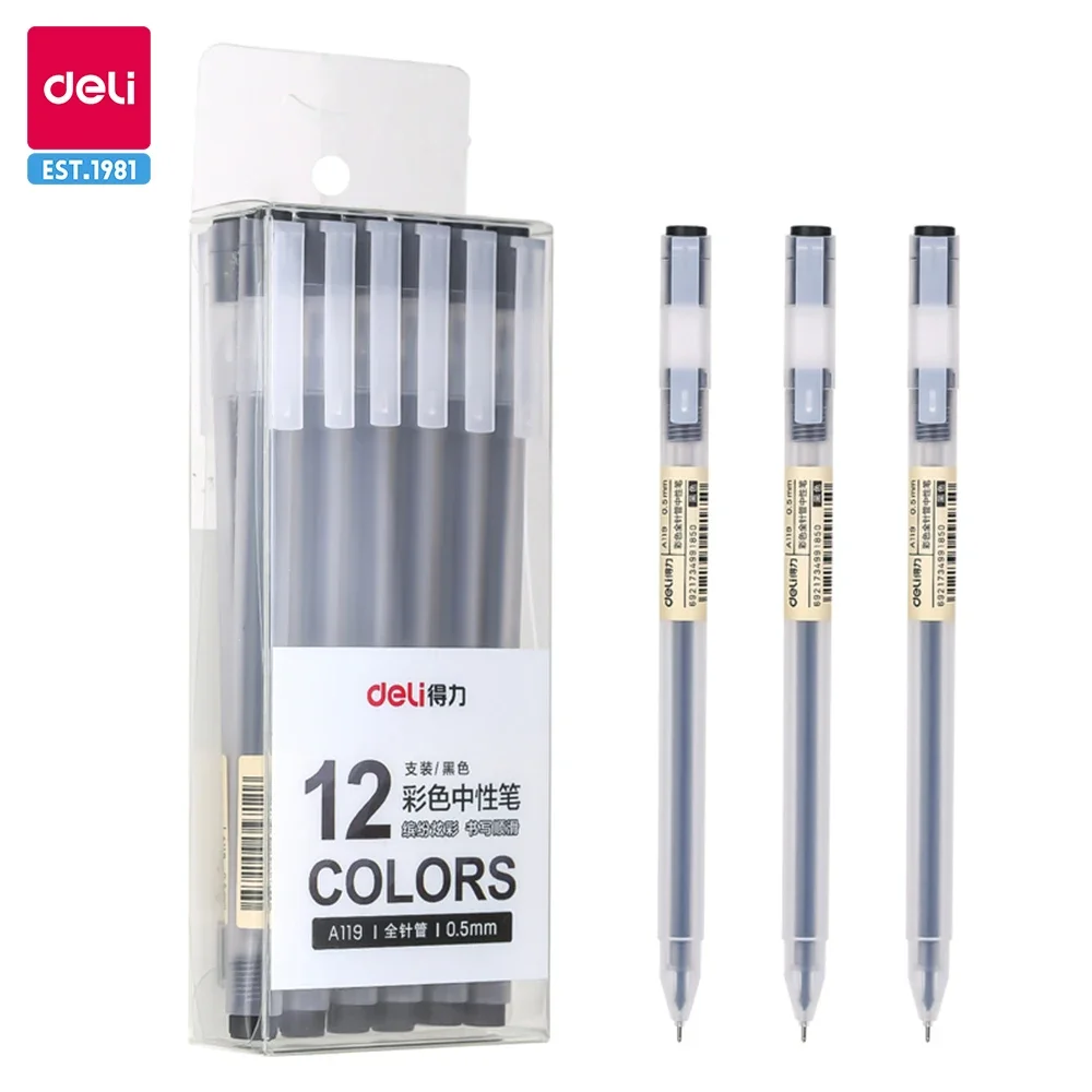 

Deli 12pcs Set Ultra Quality Gel Pen Writing Neutral Pen Black Blue Red Ink Signature Pen Ballpoint for Office School Supplies