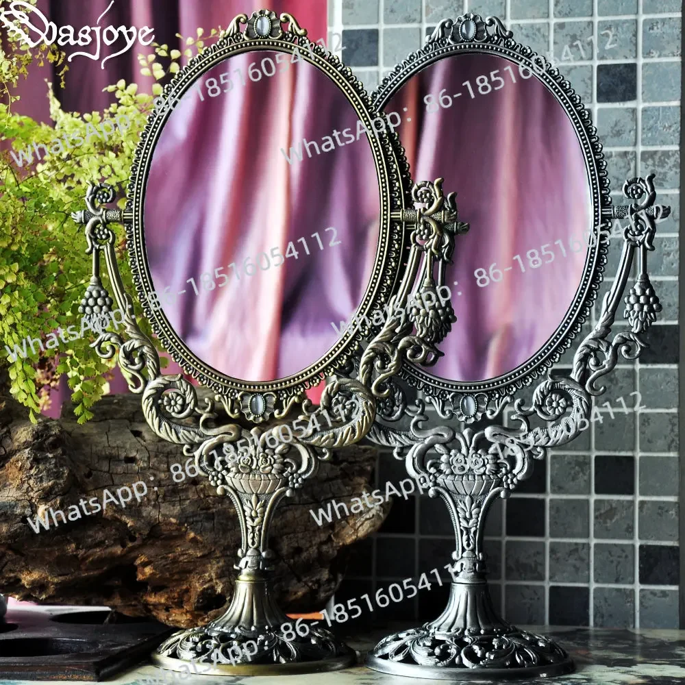 

2026-Queen dress retro European large table mirror double high definition princess cute desktop rotating makeup dressing mirror