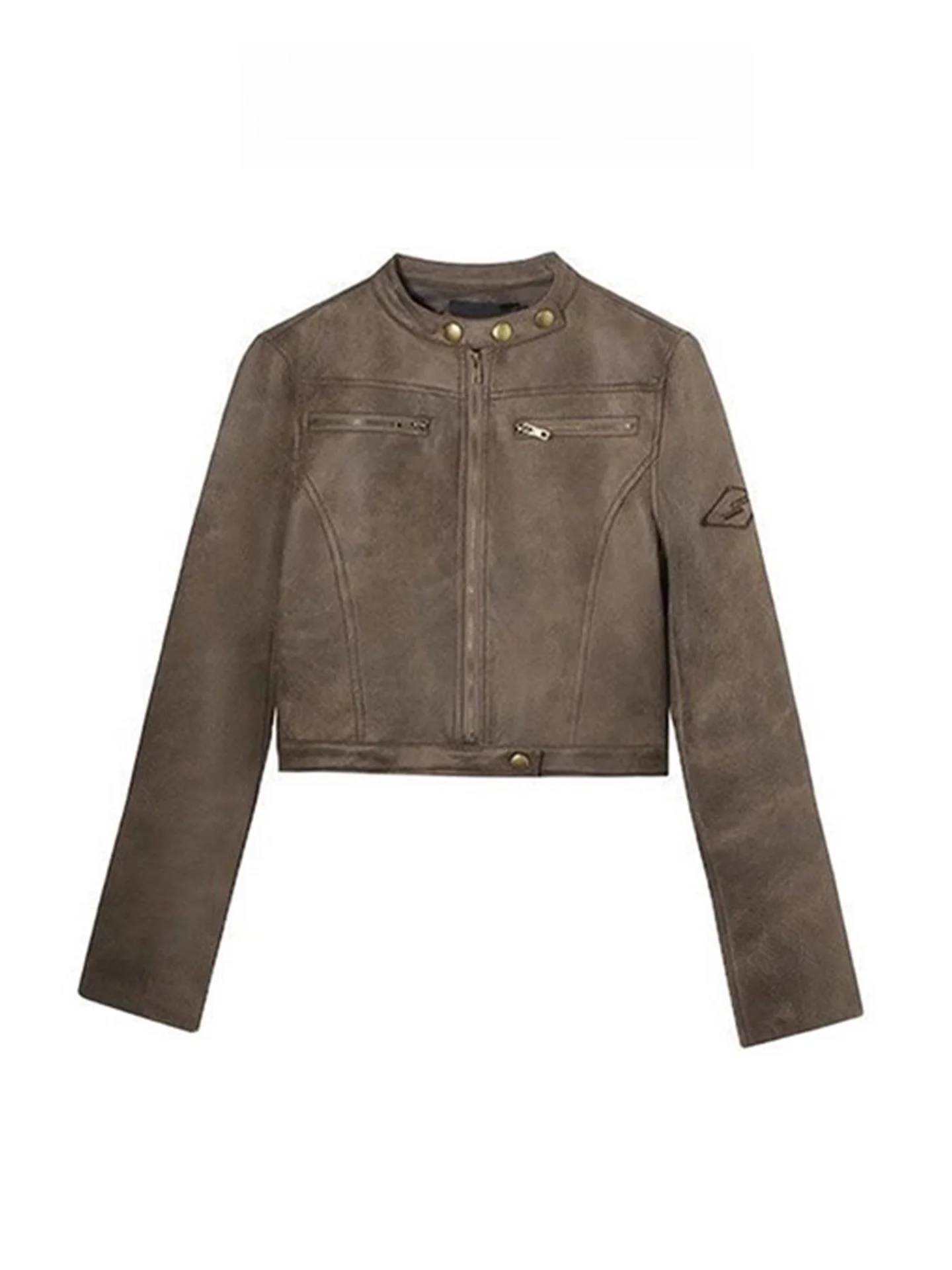 Retro Brown Suede Leather Jaet Women's ort Motorcycle Sle Outerwear Fall Season Faionable Commute Wind Regular Sve