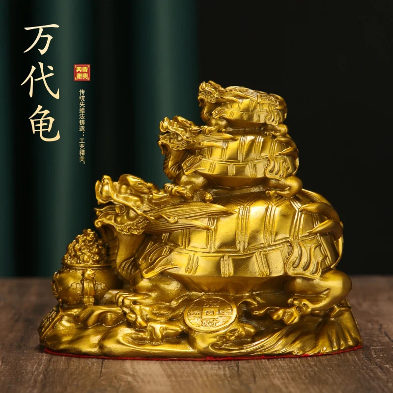 

Bronze Dragon Turtle Ornament for Wealth Attraction, Dragon Turtle with Dragon Head, Copper Money Mother and Child Turtle, Large