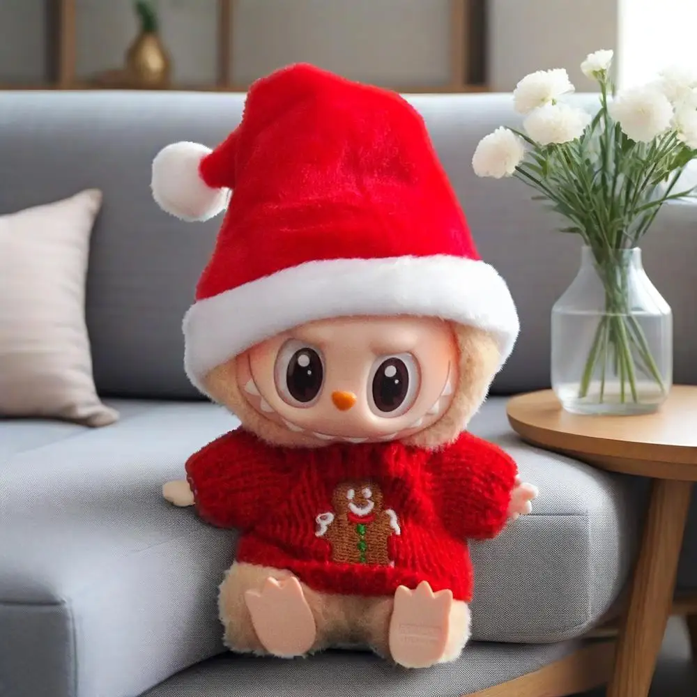 

17cm Clothes For Labubu Doll Outfit Christmas Sweater Set Kid Gift Green Accessories Included for Kids Doll Clothing