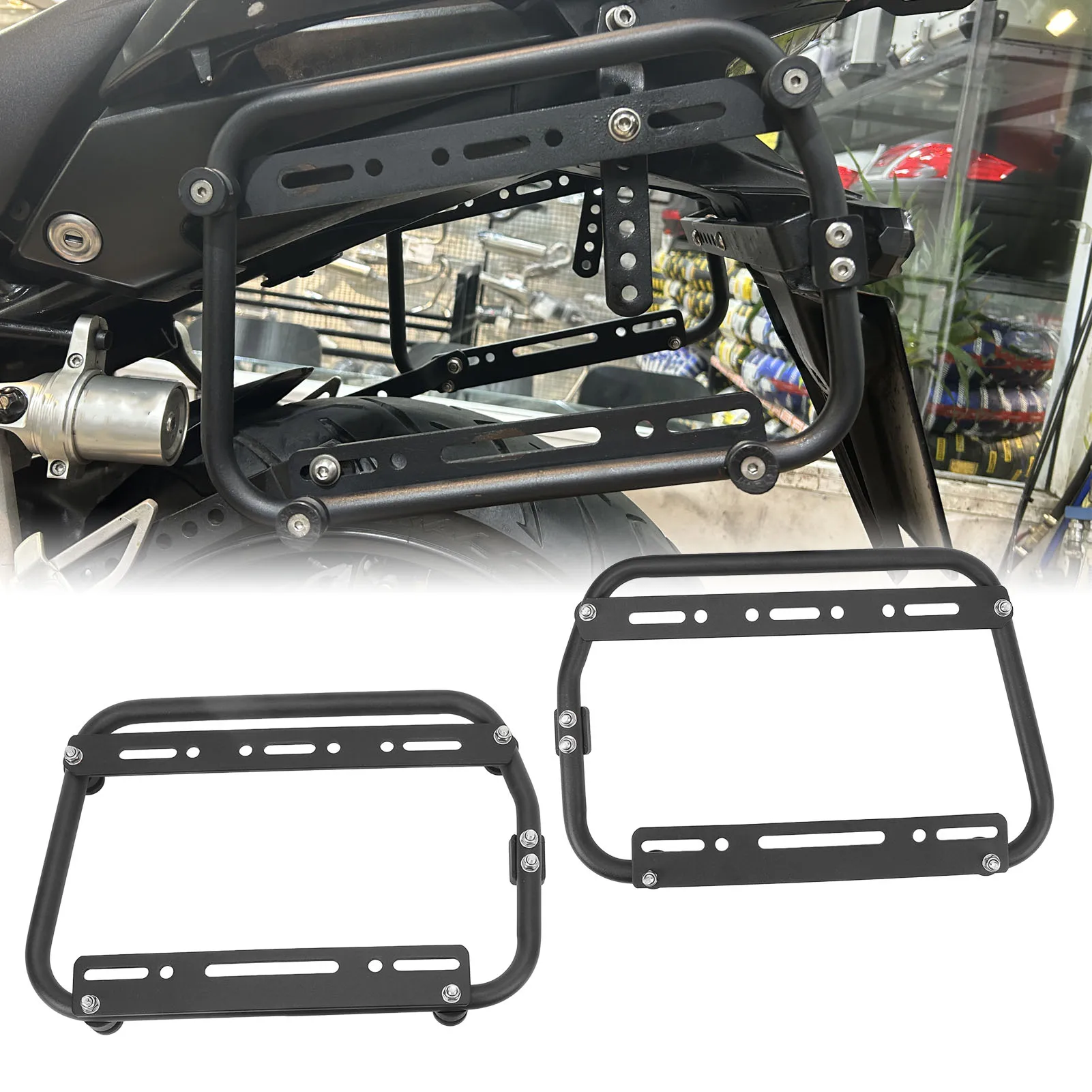 Motorcycle Side Support Racks Carbon Steel Saddlebag Bar Rack High Load Capacity Support Brackets Motorcycle Side Support Racks