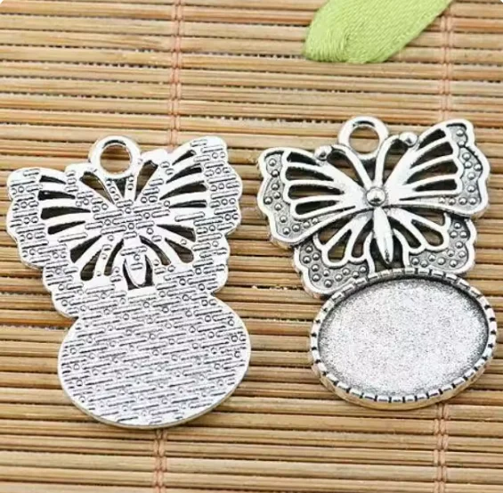 6Pcs 33*25mm inner size:13*18mm hole 2.9mm Butterfly design Oval Cabochon Settings for jewelry findings HWEF2470 HWEF2471 HWEF24