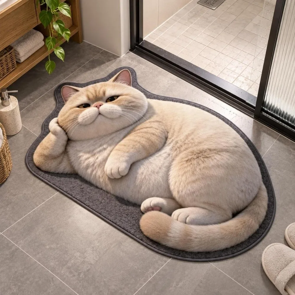 Diatomaceous Earth Lifelike Cat Floor Mat Non-slip 40×60CM 50×80CM 60×90CM Bathroom Carpet Washable Water-absorbing
