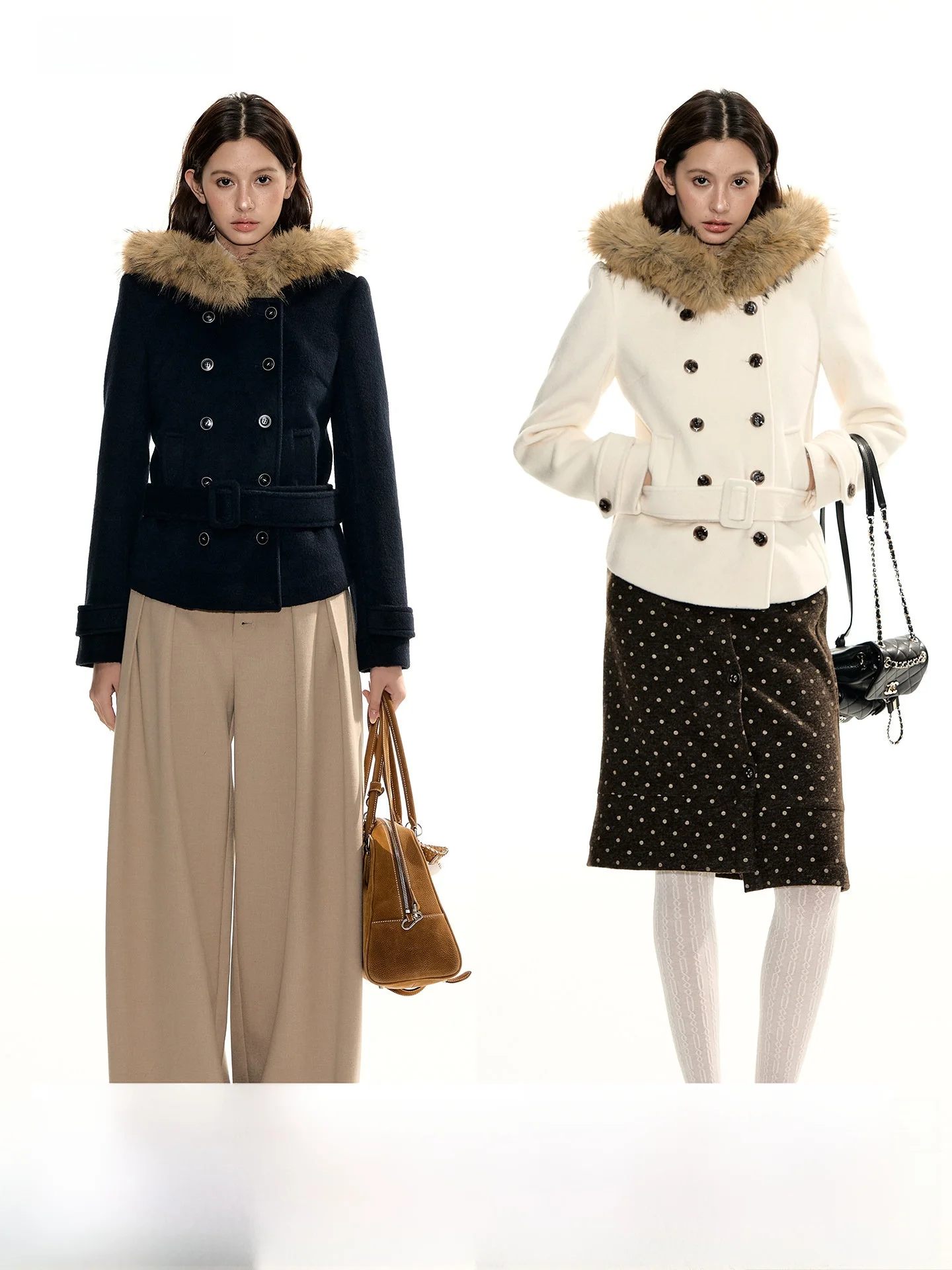 

Оригинальный дизайн RedBling: Двубортное шерстяное пальто с капюшоном и поясом на талии, женская зимняя повседневная верхняя одежда